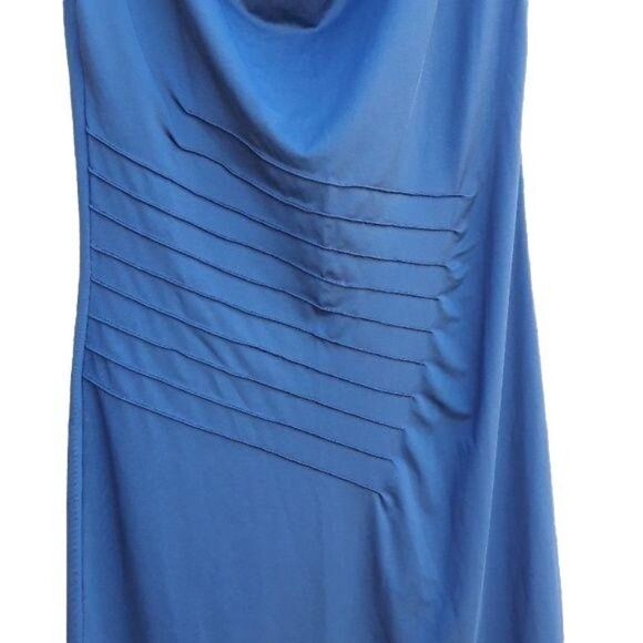 Venus Dress Sleeveless Draped Cowl Neck Diagonal Side Ruched Bodycon Navy Sz S - Picture 8 of 8